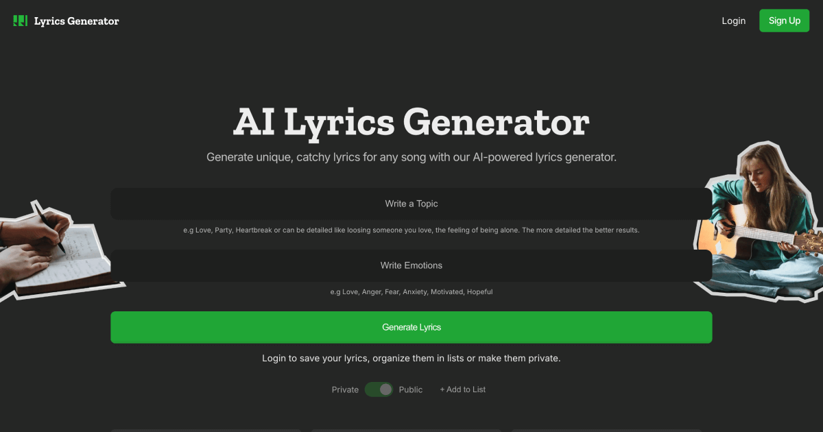 AI Lyrics Generator - (Free, No Signup, Unlimited Songs)