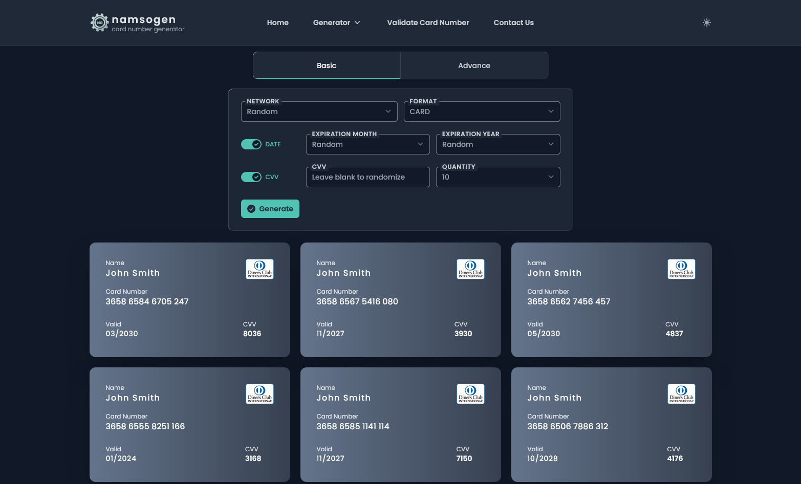 Namsogen: Random Credit Card Number Generator for Testing and ...