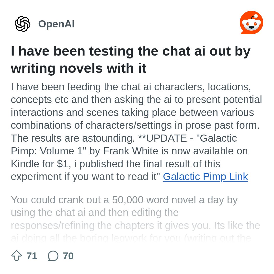 I have been testing the chat ai out by writing novels with it : r/OpenAI