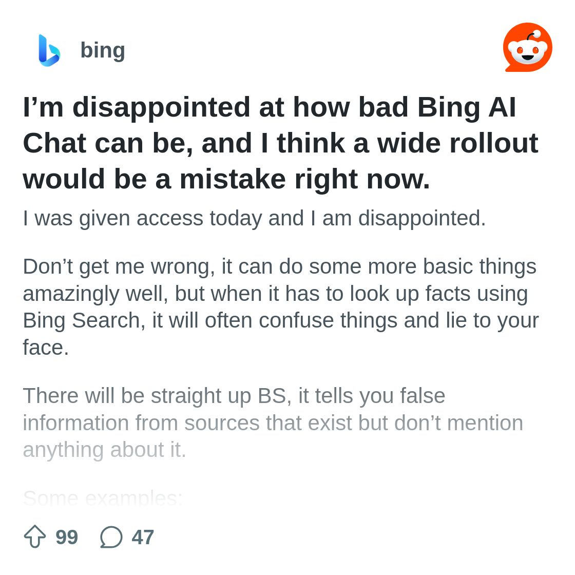 I'm disappointed at how bad Bing AI Chat can be, and I think a wide ...