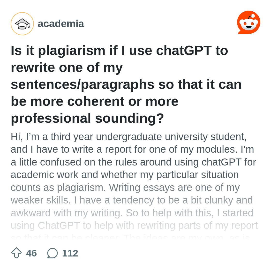 Is it plagiarism if I use chatGPT to rewrite one of my sentences ...