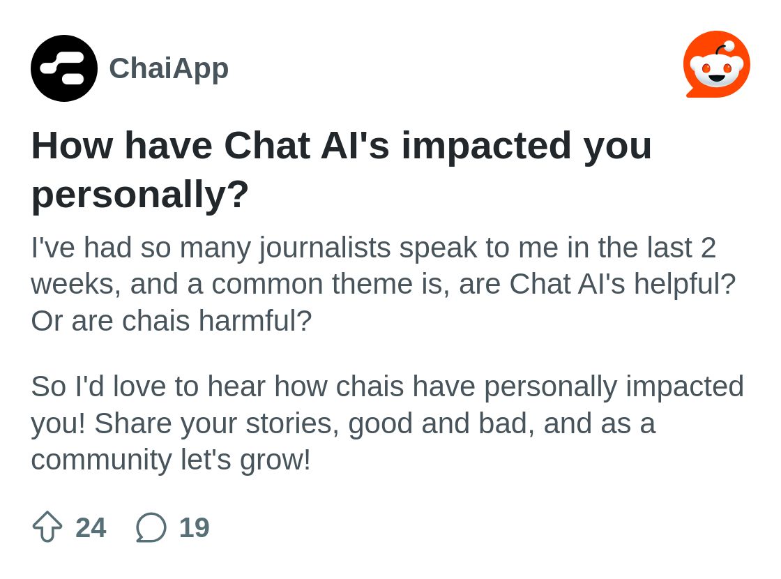 How have Chat AI's impacted you personally? : r/ChaiApp