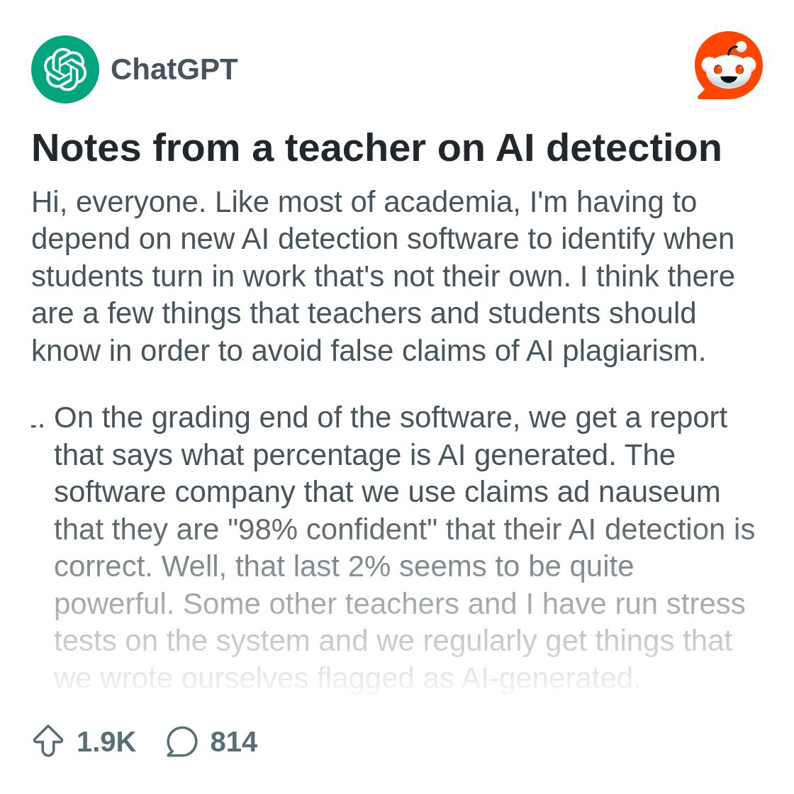 Notes from a teacher on AI detection : r/ChatGPT