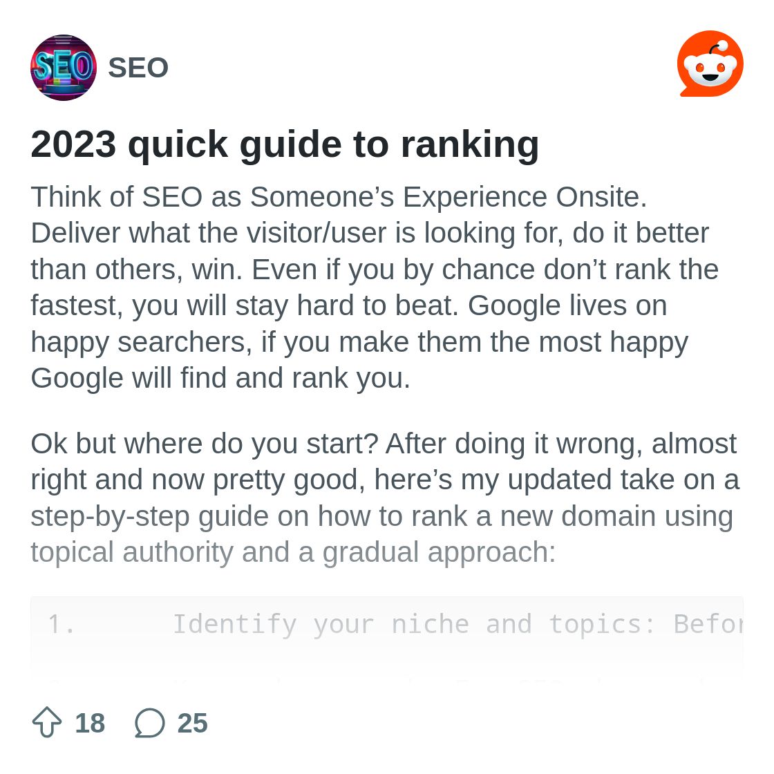 r/SEO on Reddit: 2023 quick guide to ranking