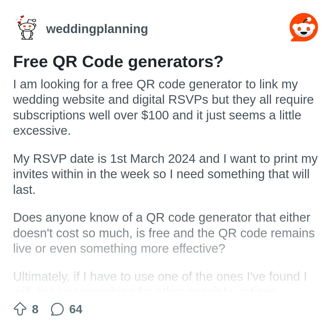 r/weddingplanning on Reddit: Free QR Code generators?