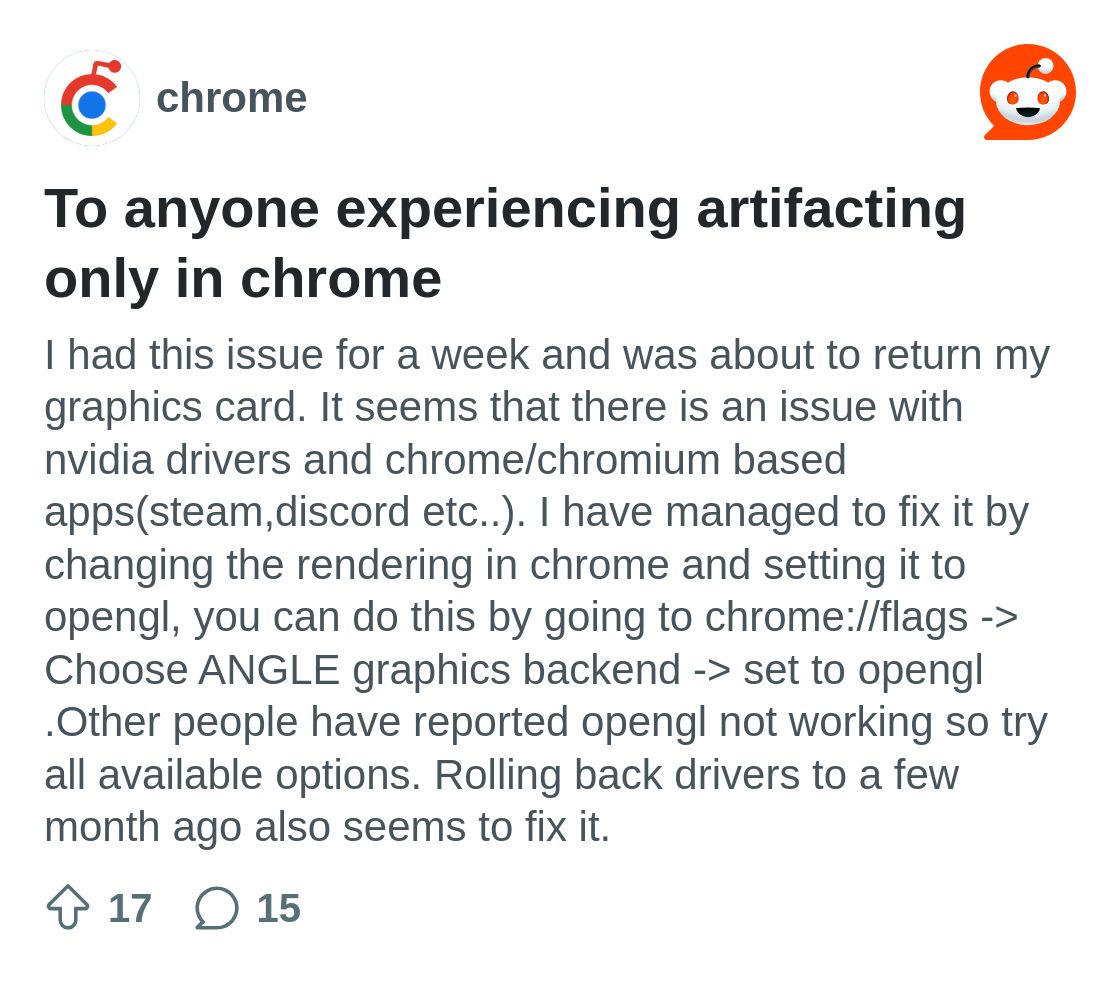 To anyone experiencing artifacting only in chrome : r/chrome