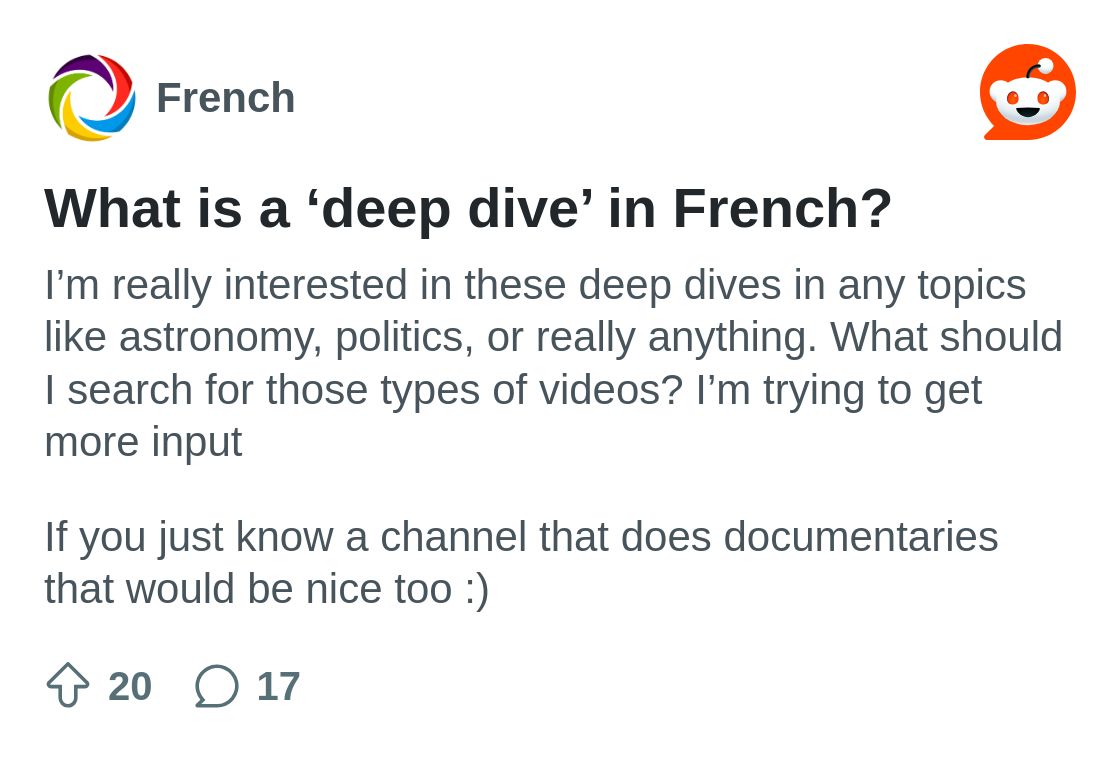 What is a 'deep dive' in French? : r/French