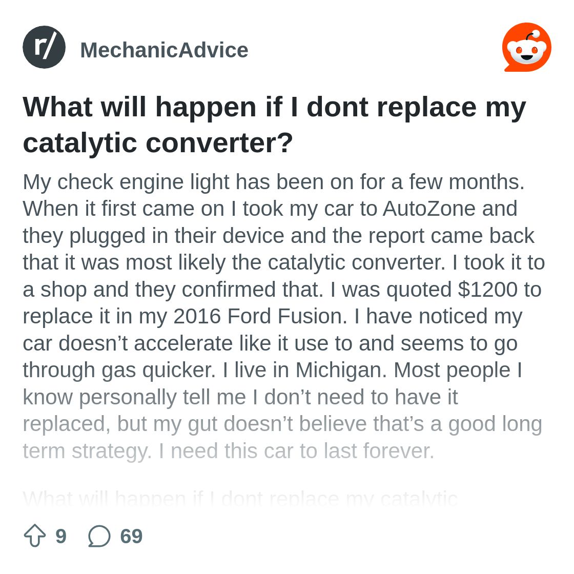 What will happen if I dont replace my catalytic converter? : r ...