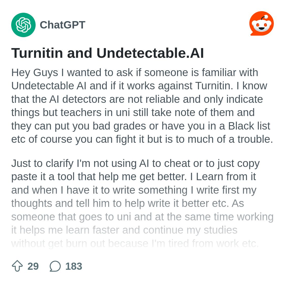 Turnitin and Undetectable.AI : r/ChatGPT