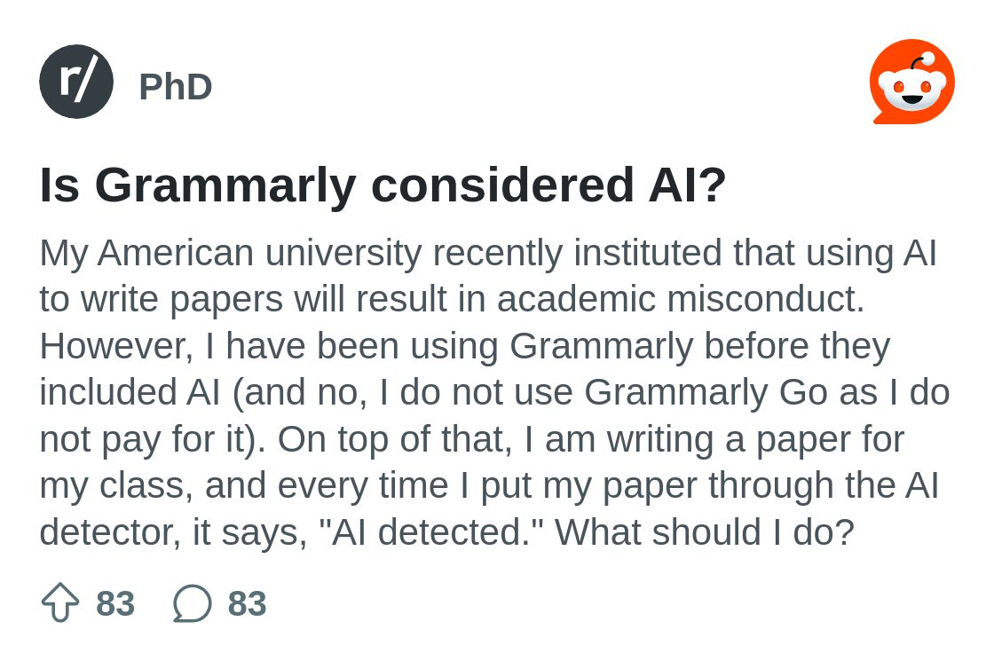 r/PhD on Reddit: Is Grammarly considered AI?