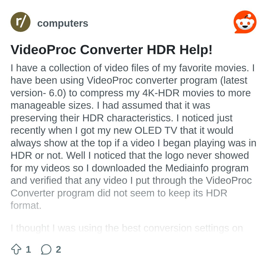 VideoProc Converter HDR Help! : r/computers