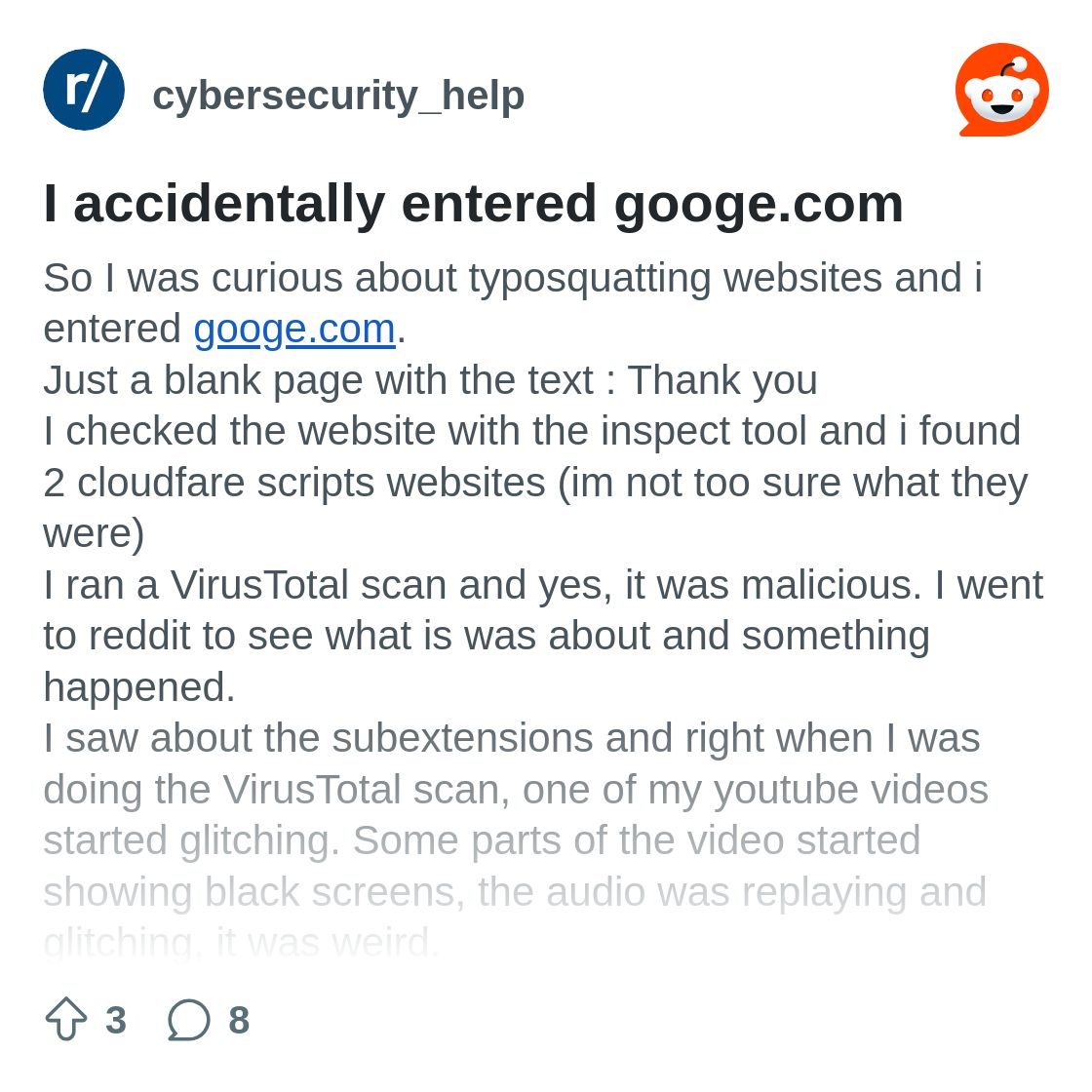 I accidentally entered googe.com : r/cybersecurity_help