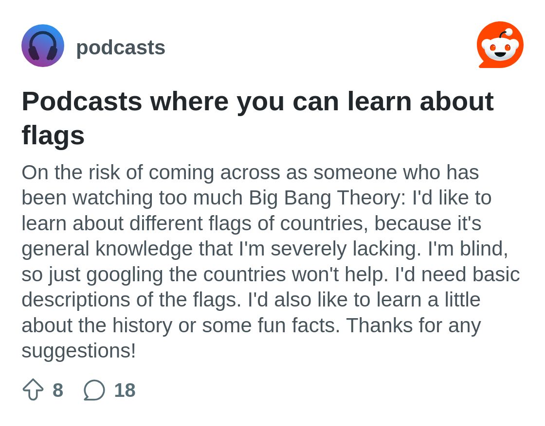 Podcasts where you can learn about flags : r/podcasts