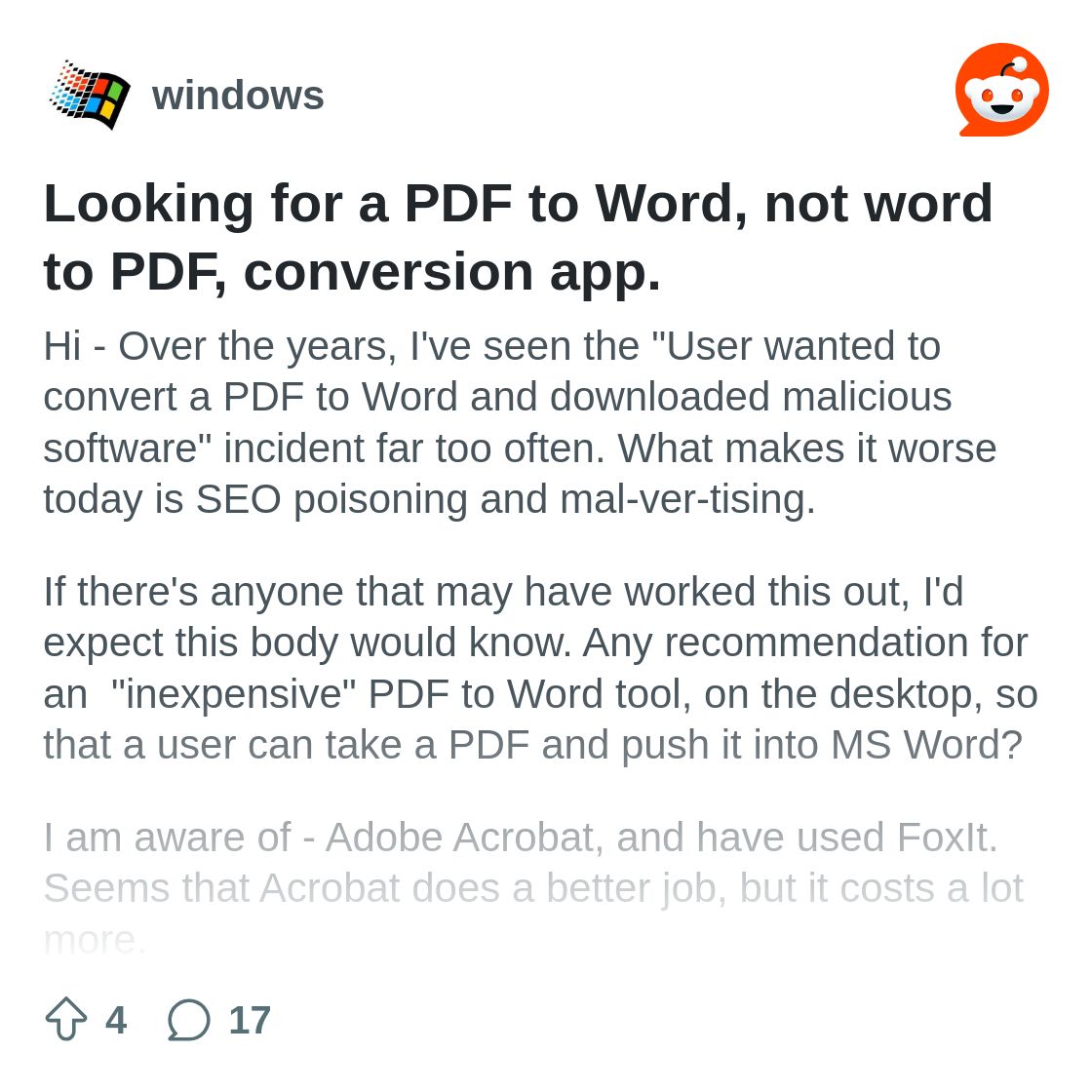 Looking for a PDF to Word, not word to PDF, conversion app. : r ...