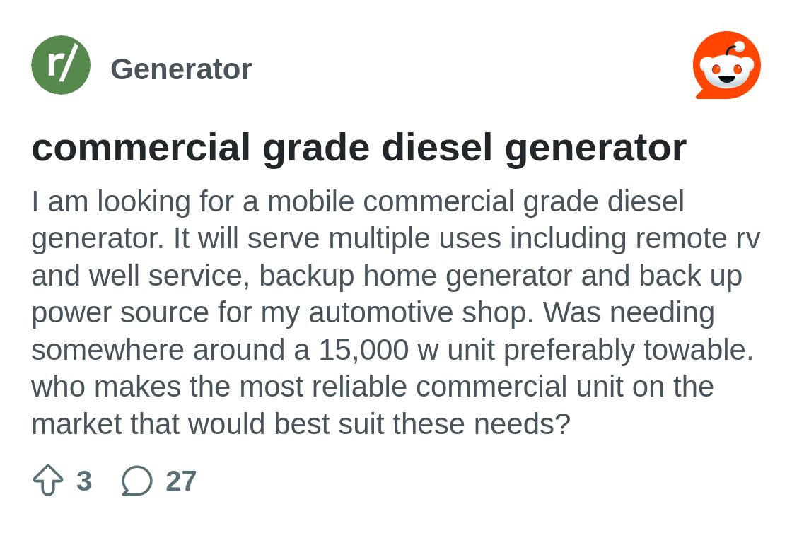 r/Generator on Reddit: commercial grade diesel generator