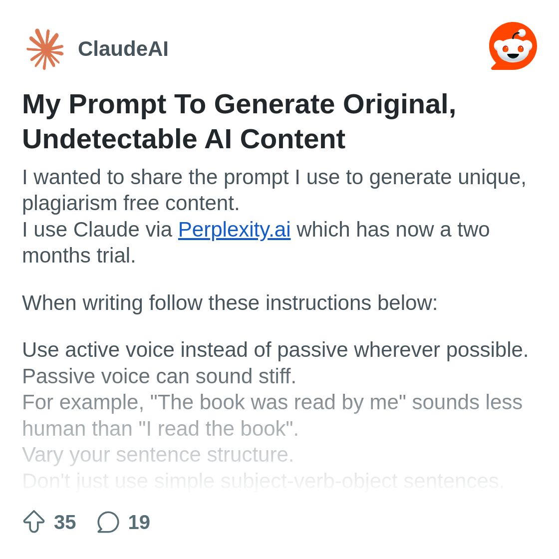 My Prompt To Generate Original, Undetectable AI Content : r/ClaudeAI