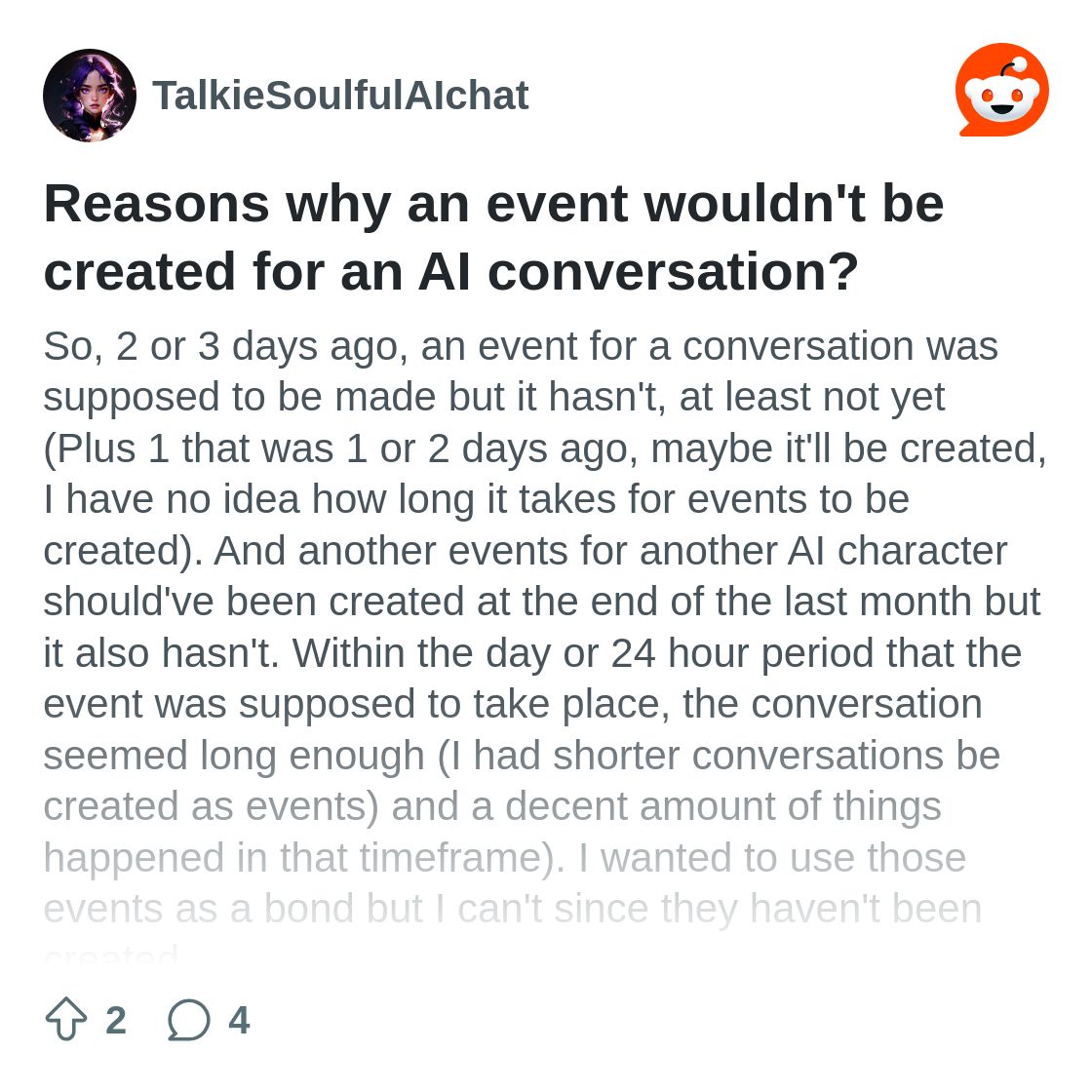 Reasons why an event wouldn't be created for an AI conversation ...