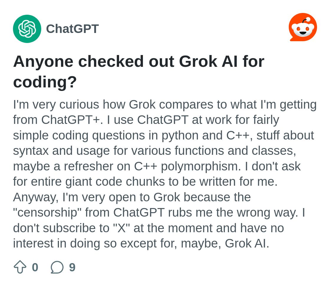 Anyone checked out Grok AI for coding? : r/ChatGPT