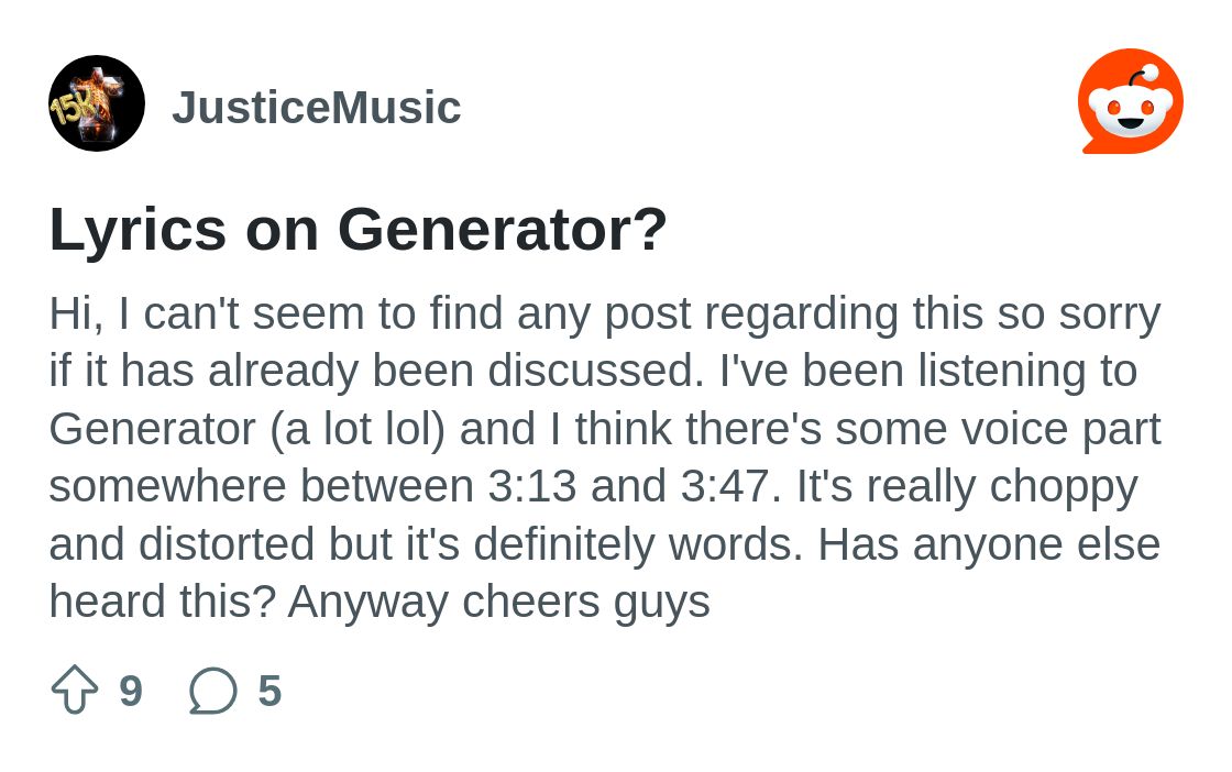 Lyrics on Generator? : r/JusticeMusic