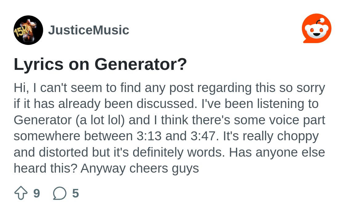 r/JusticeMusic on Reddit: Lyrics on Generator?