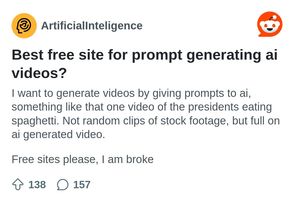 Best free site for prompt generating ai videos? : r/ArtificialInteligence