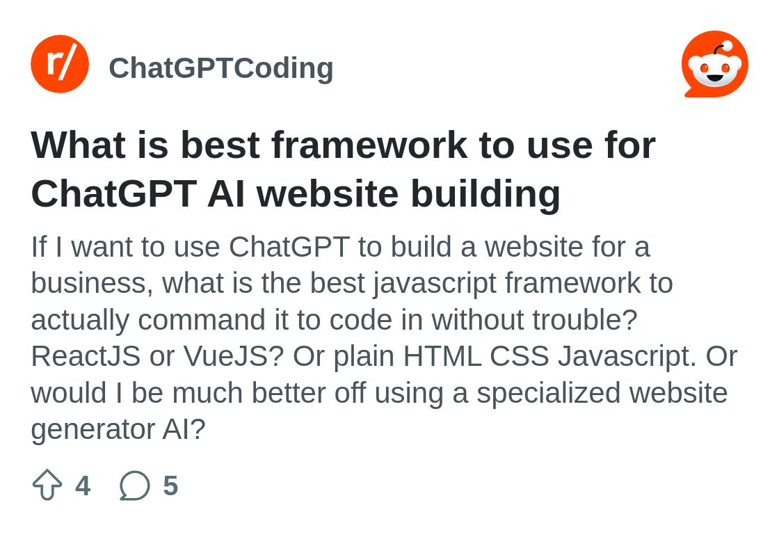 What is best framework to use for ChatGPT AI website building : r ...