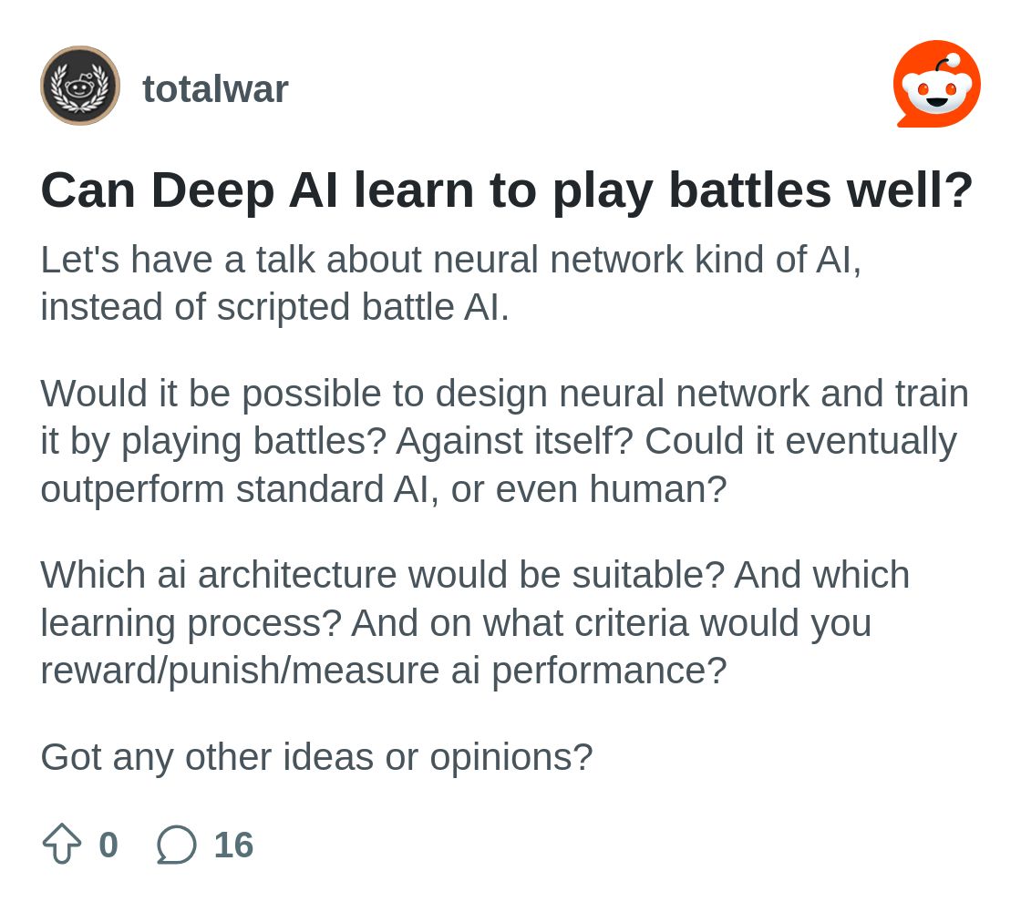 Can Deep AI learn to play battles well? : r/totalwar