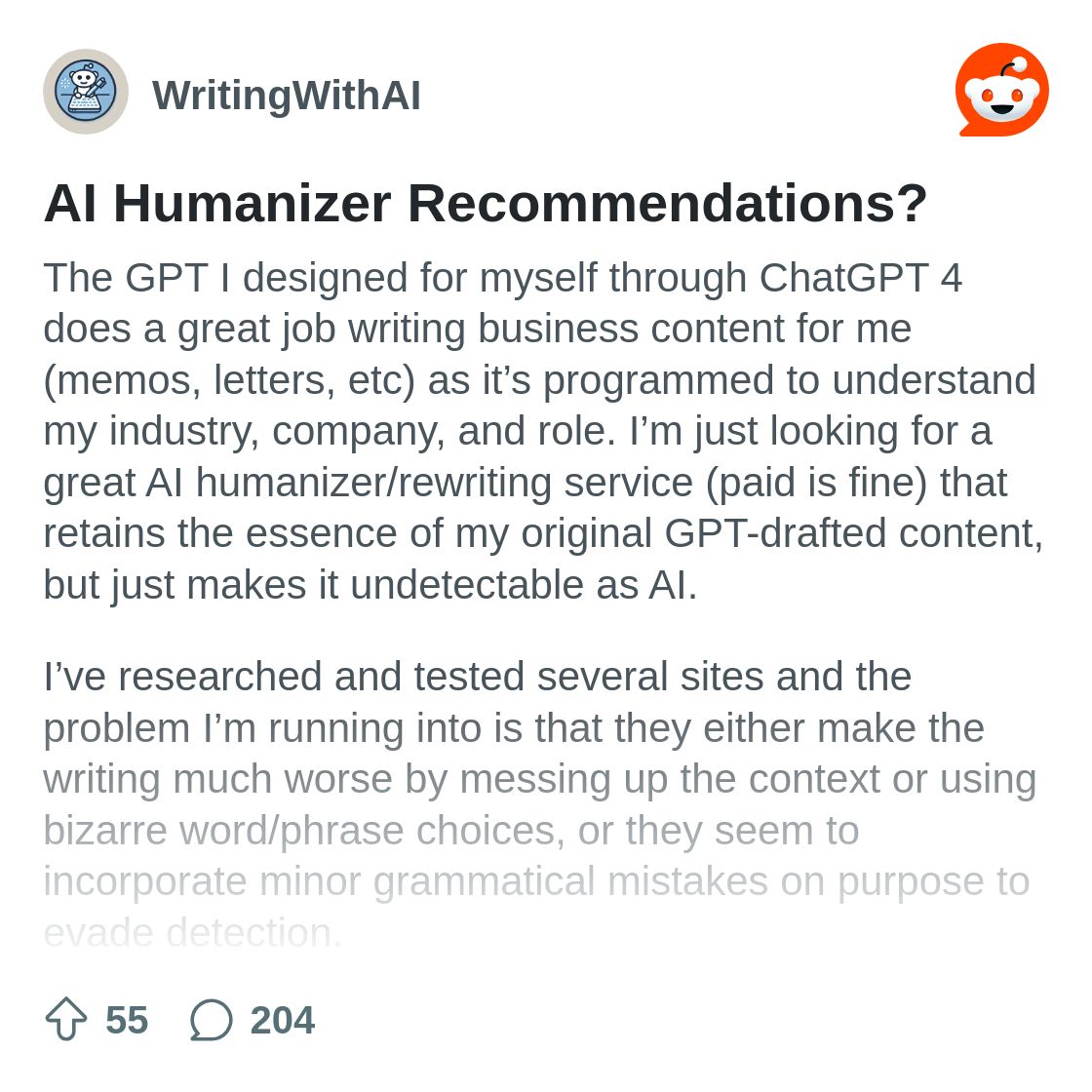 AI Humanizer Recommendations? : r/WritingWithAI