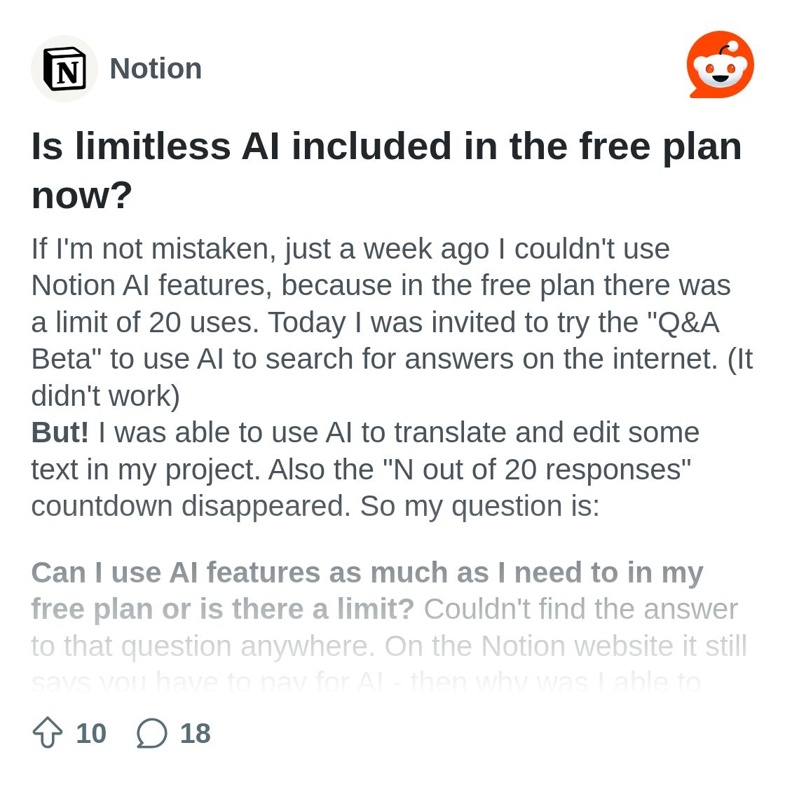 Is limitless AI included in the free plan now? : r/Notion