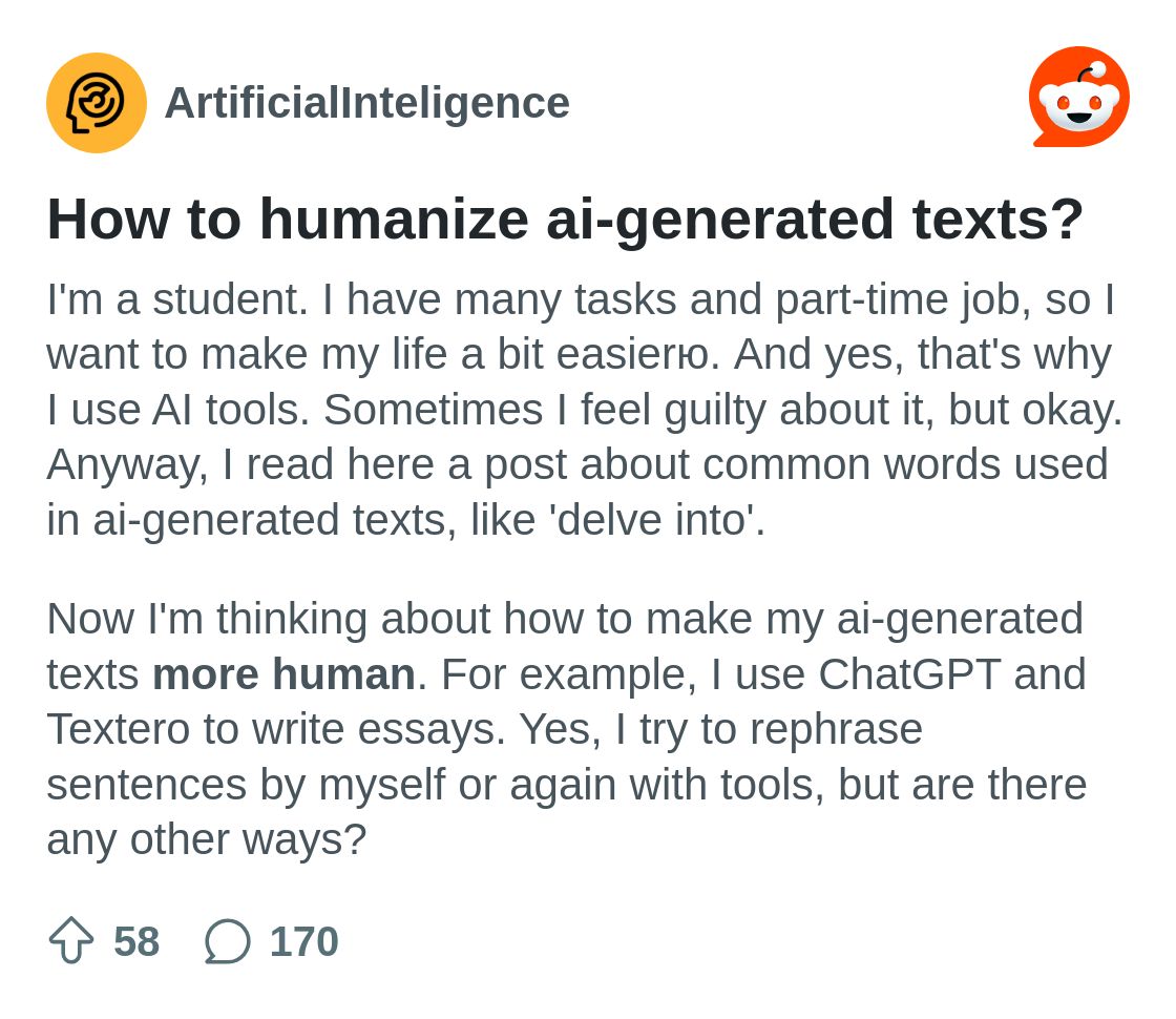 How to humanize ai-generated texts? : r/ArtificialInteligence