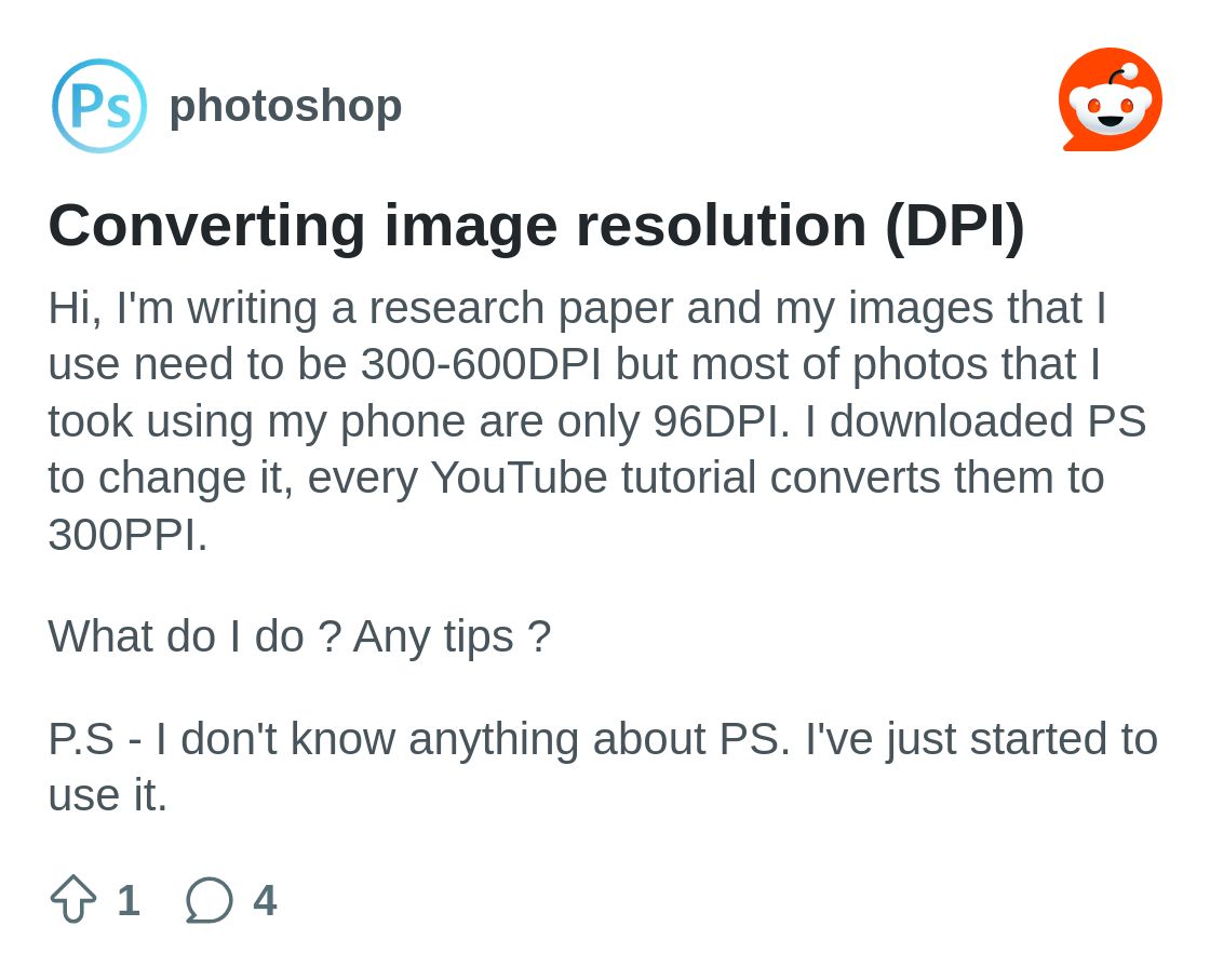 Converting image resolution (DPI) : r/photoshop