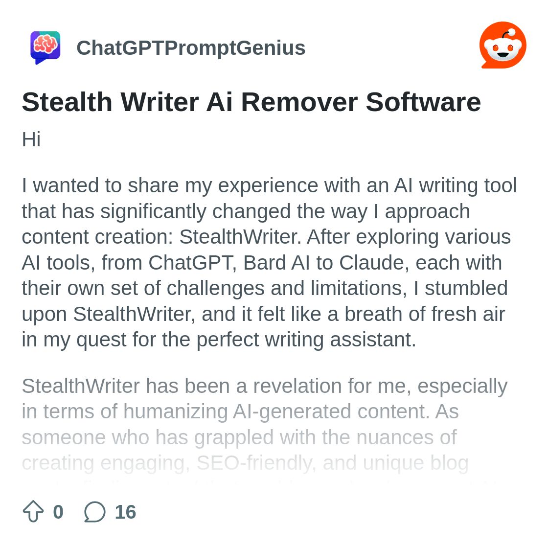 Stealth Writer Ai Remover Software : r/ChatGPTPromptGenius