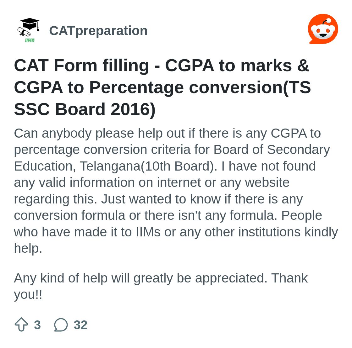 r/CATpreparation on Reddit: CAT Form filling - CGPA to marks & CGPA to Percentage conversion(TS SSC Board 2016)