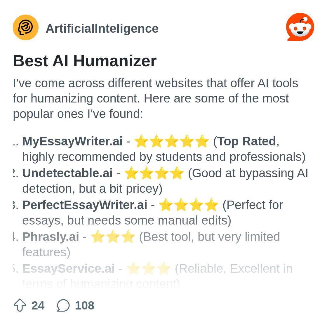 Best AI Humanizer : r/ArtificialInteligence