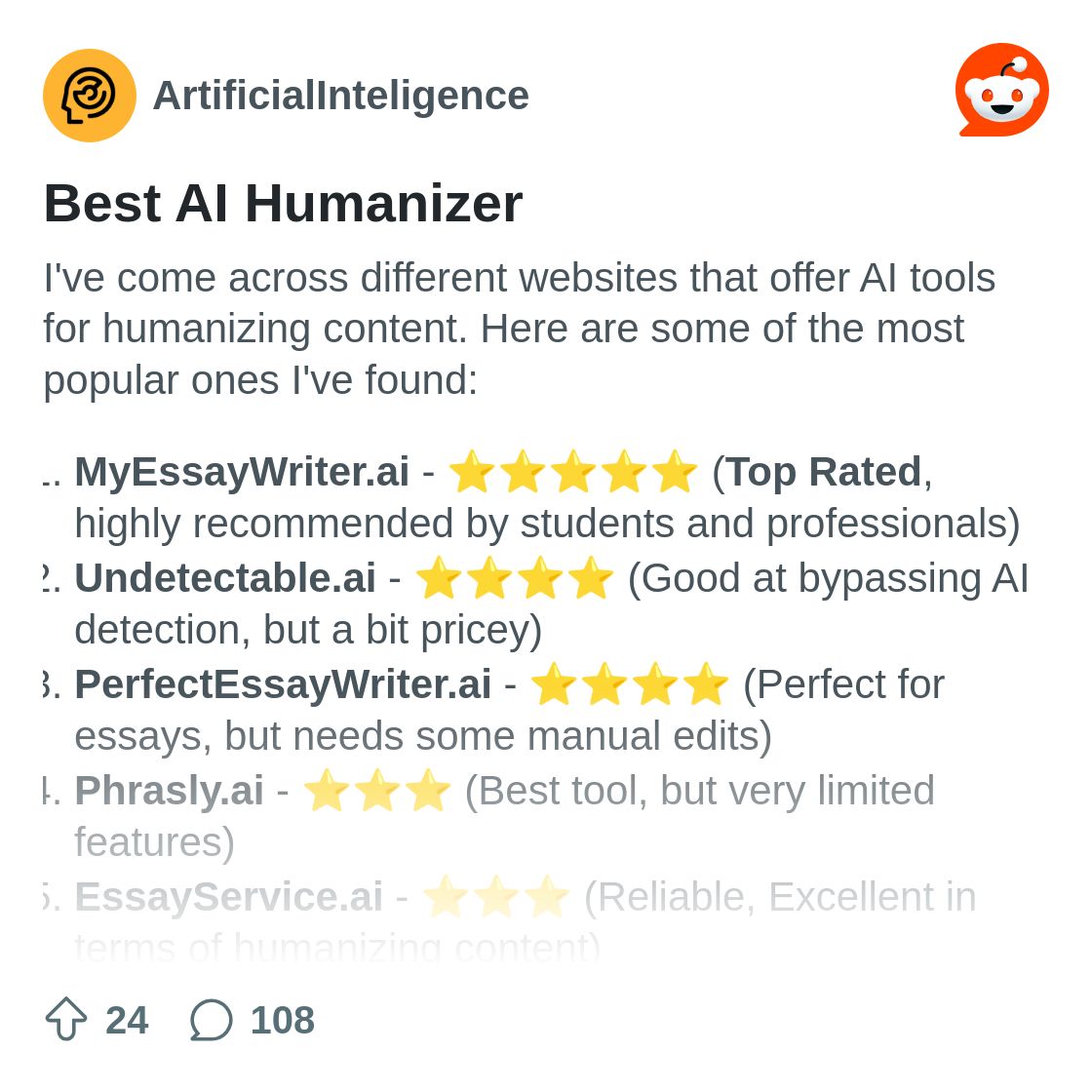 r/ArtificialInteligence on Reddit: Best AI Humanizer