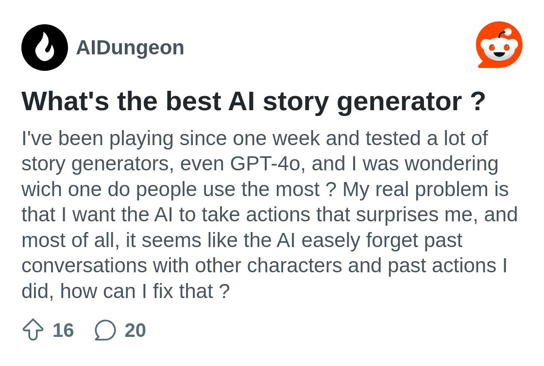 r/AIDungeon on Reddit: What's the best AI story generator ?