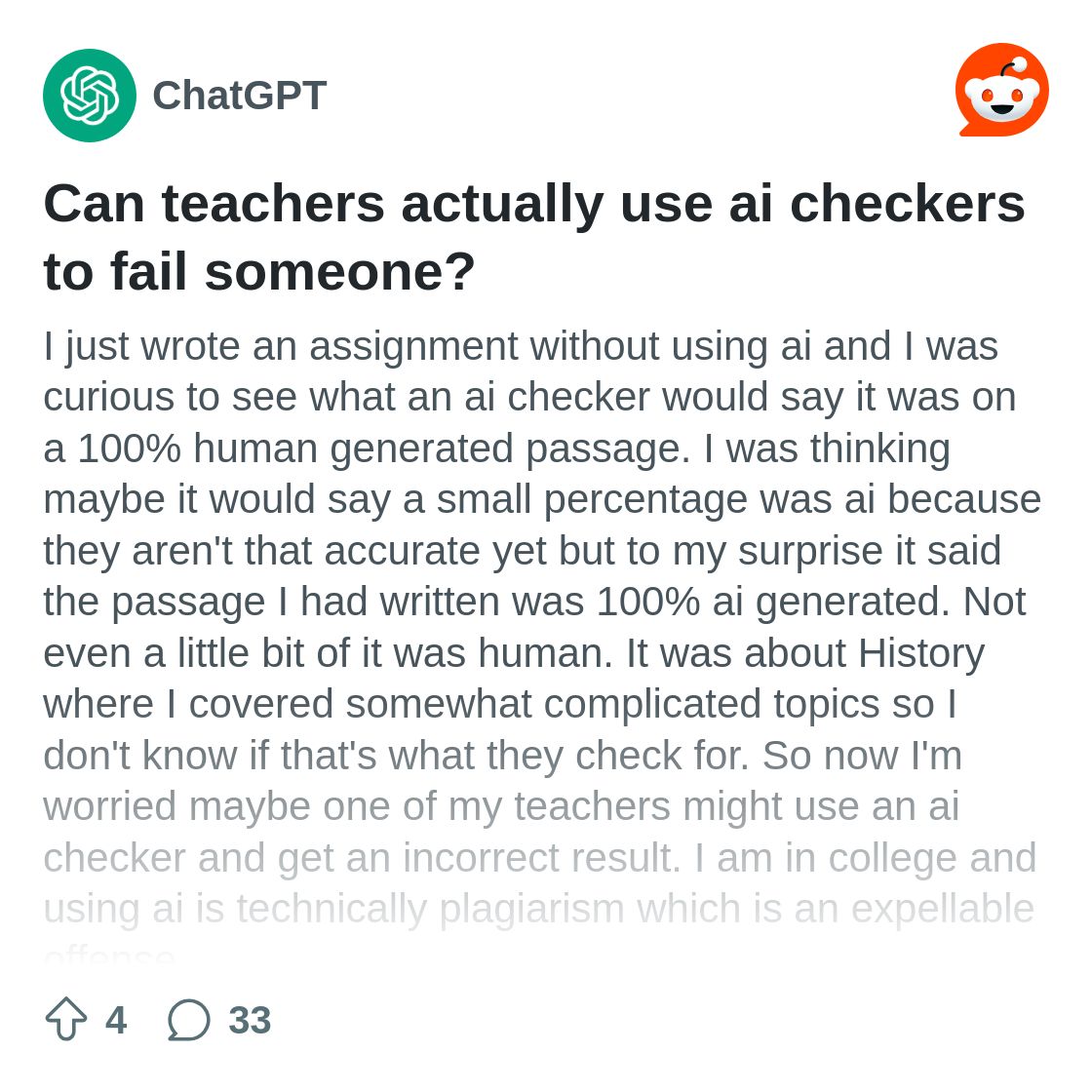 Can teachers actually use ai checkers to fail someone? : r/ChatGPT