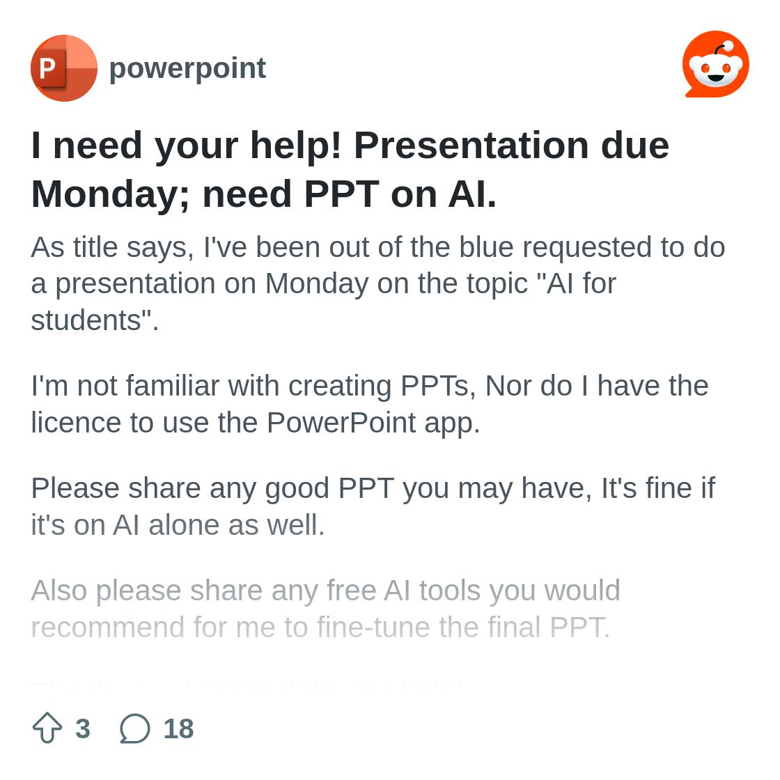 I need your help! Presentation due Monday; need PPT on AI. : r ...