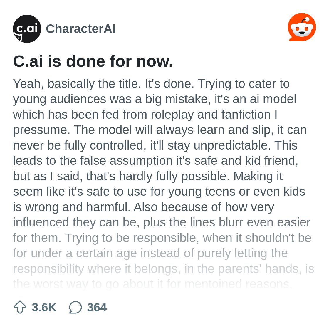 C.ai is done for now. : r/CharacterAI