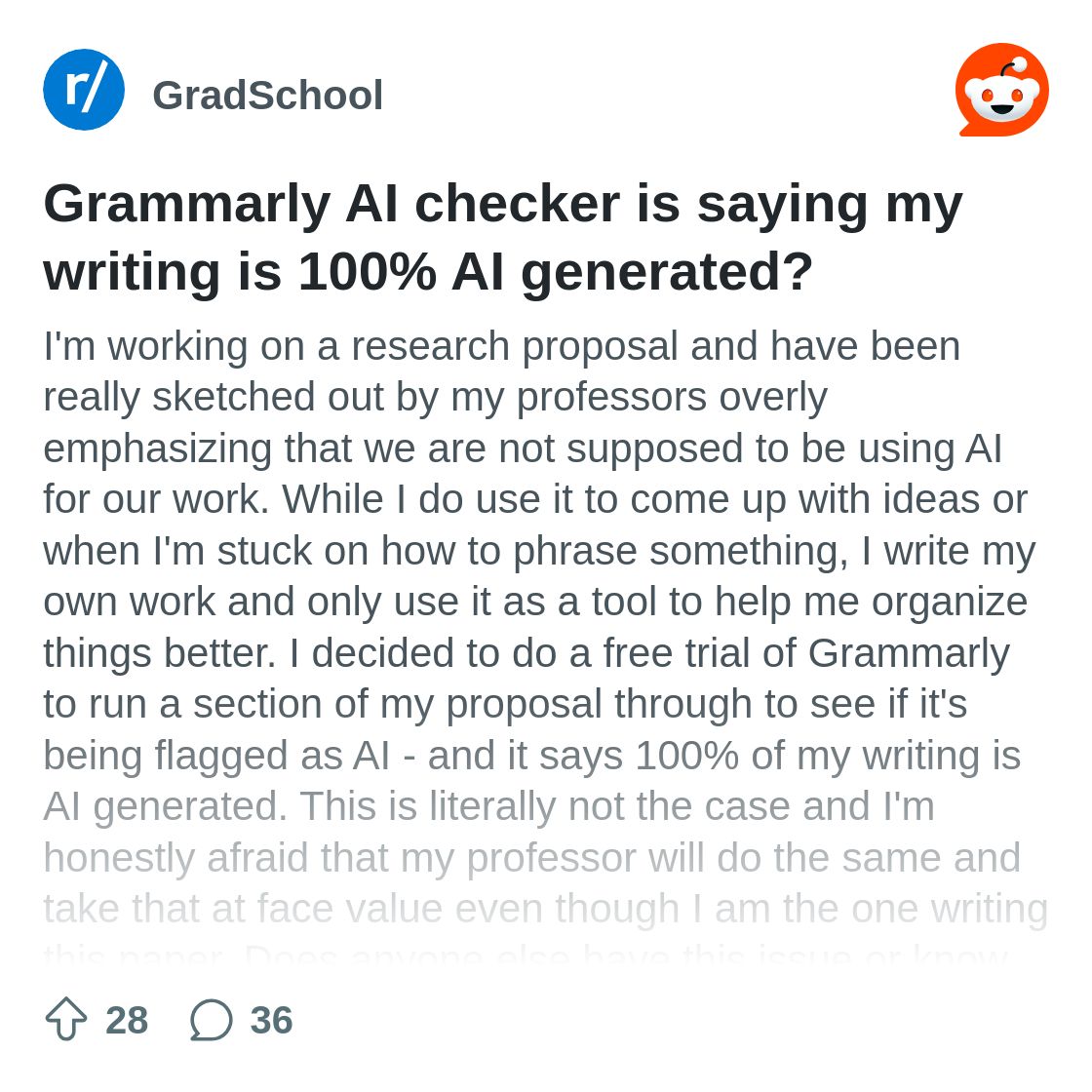 Grammarly AI checker is saying my writing is 100% AI generated? : r ...