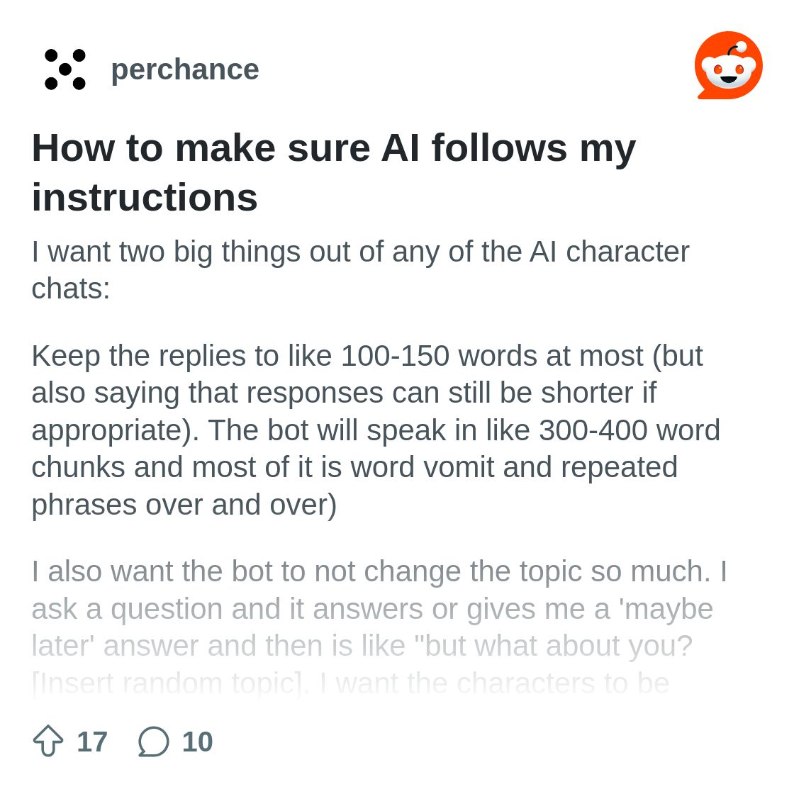 How to make sure AI follows my instructions : r/perchance