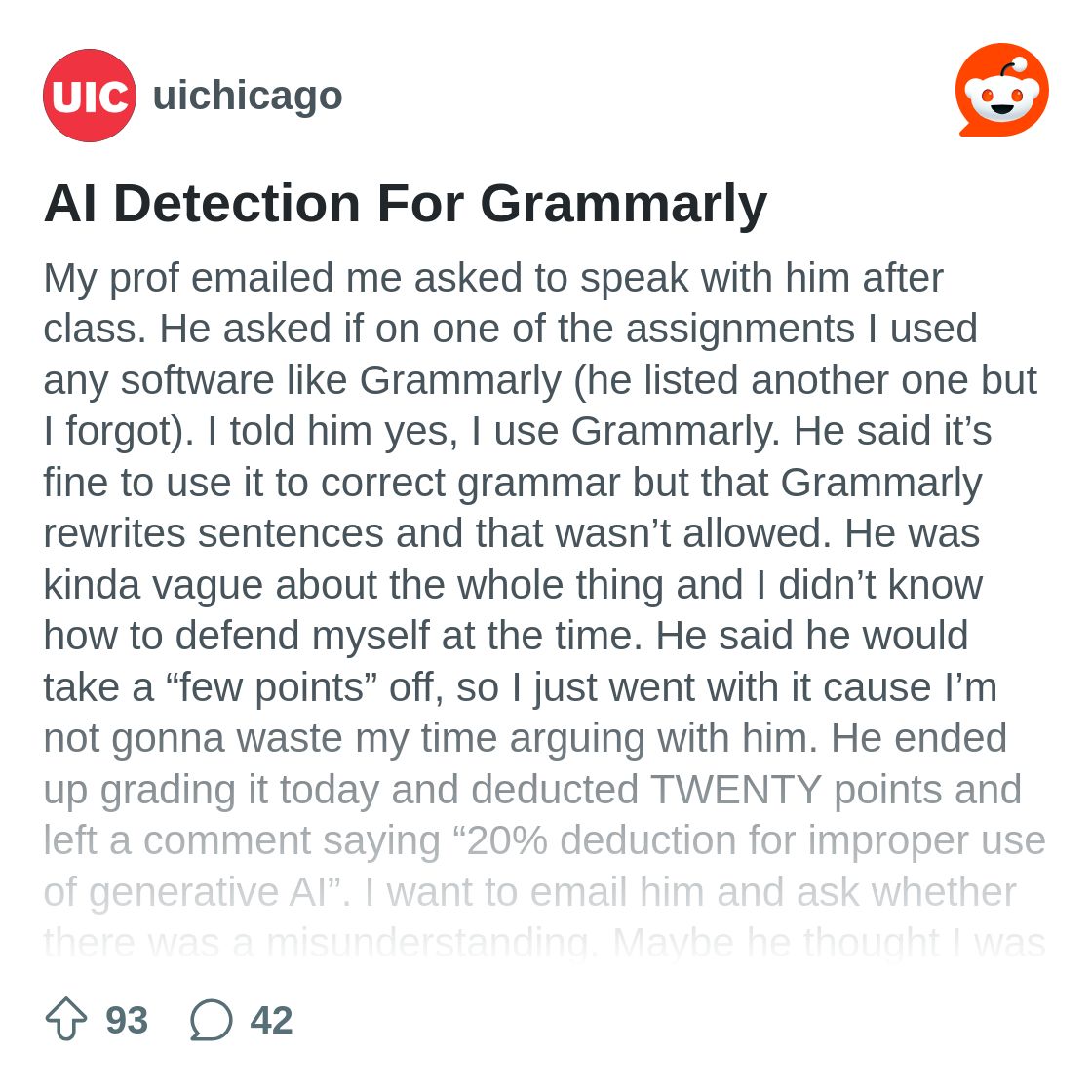 AI Detection For Grammarly : r/uichicago