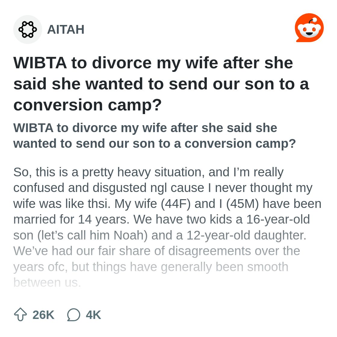 WIBTA to divorce my wife after she said she wanted to send our son ...