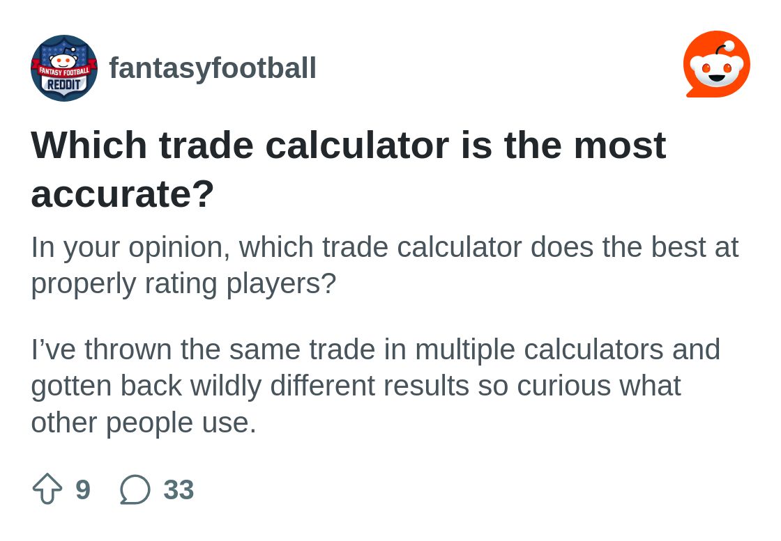 Which trade calculator is the most accurate? : r/fantasyfootball