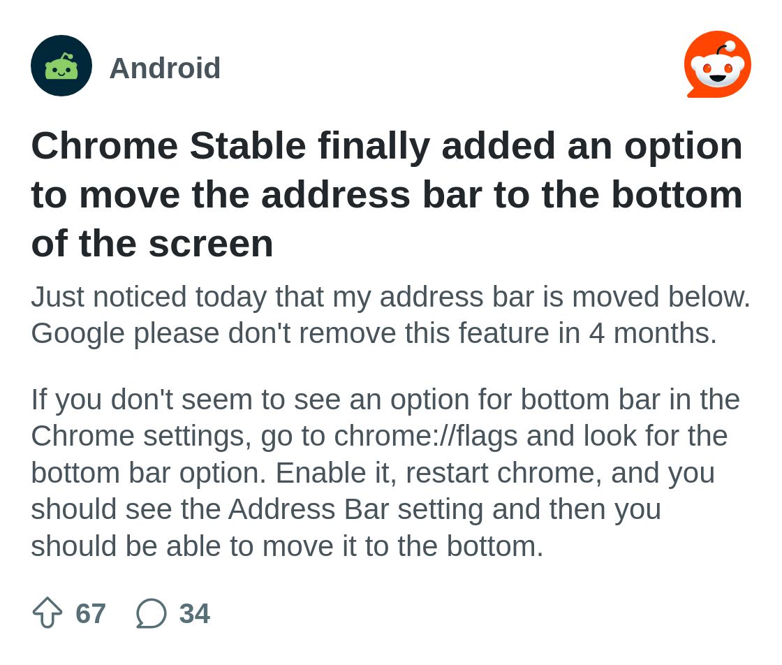 Chrome Stable finally added an option to move the address bar to ...