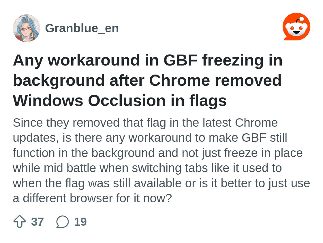 Any workaround in GBF freezing in background after Chrome ...