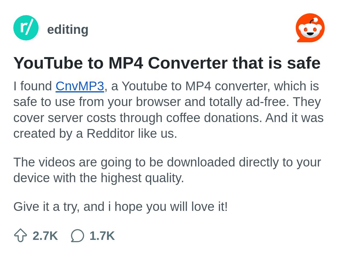 r/editing on Reddit: YouTube to MP4 Converter that is safe