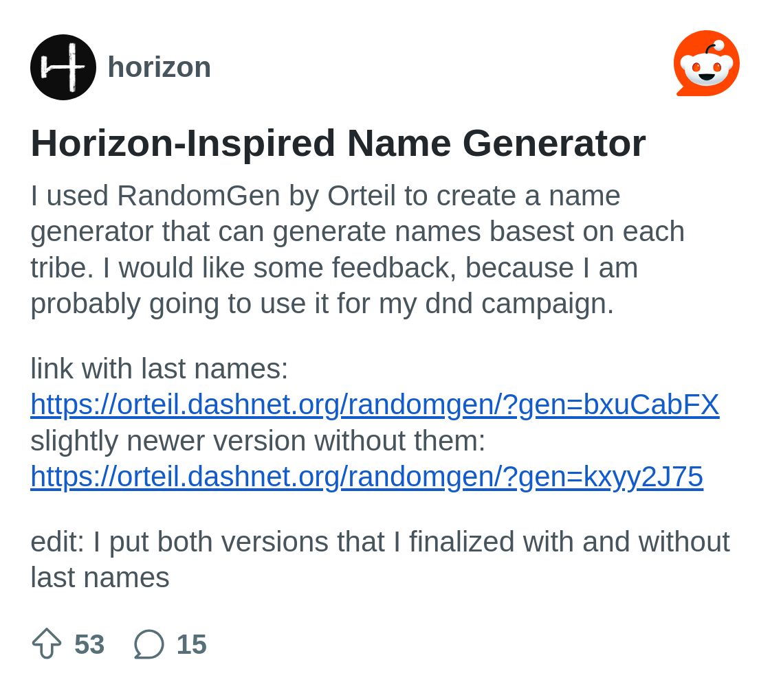 r/horizon on Reddit: Horizon-Inspired Name Generator