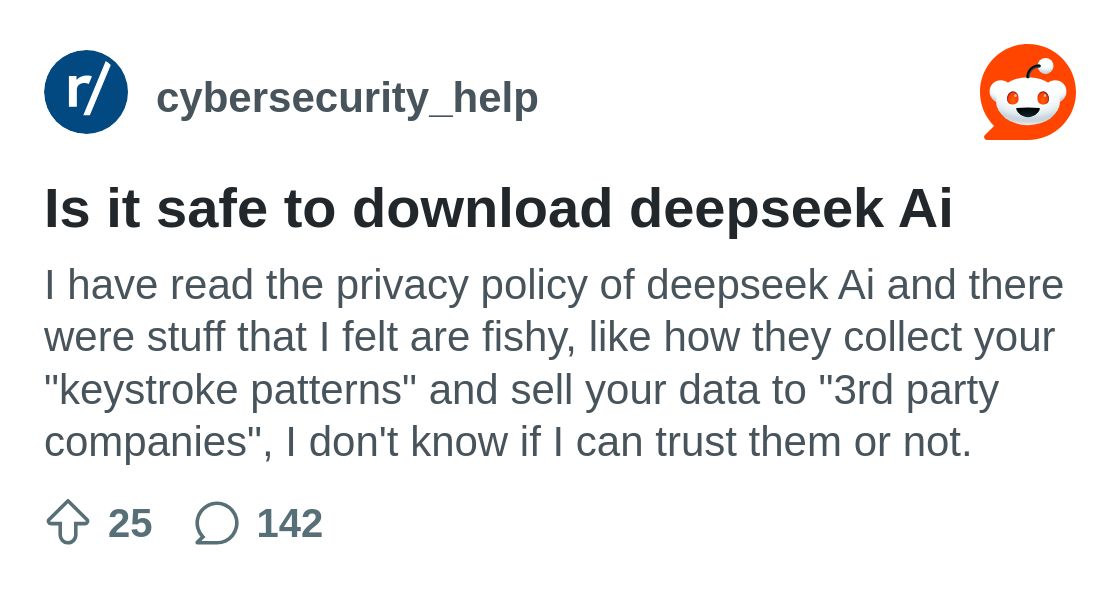 Is it safe to download deepseek Ai : r/cybersecurity_help