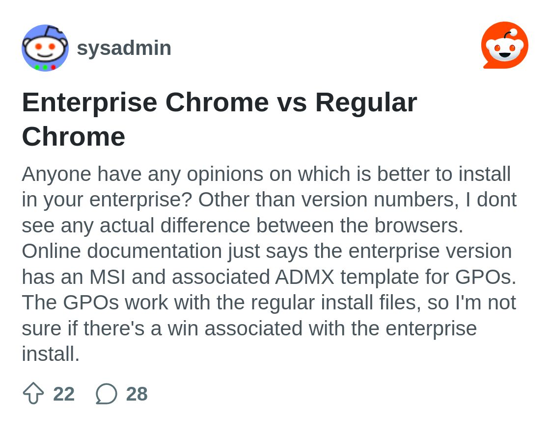 Enterprise Chrome vs Regular Chrome : r/sysadmin